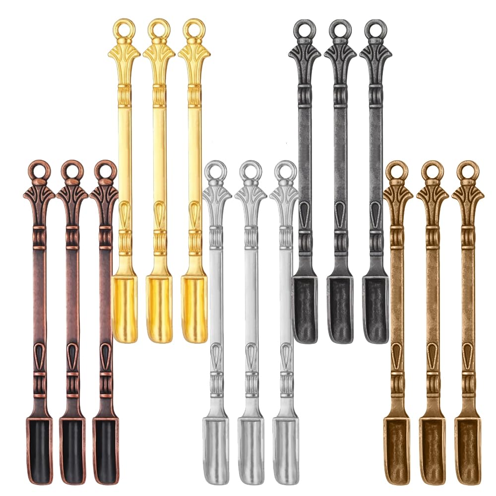 15Pcs Mini Shovel Spoons, Multicolor Tiny Metal Spoon Mini Spoon for Spices, Sugar, Pendant Spoons as Keychain, DIY Craft Jewelry Making, Necklace Charms & Kitchen Use