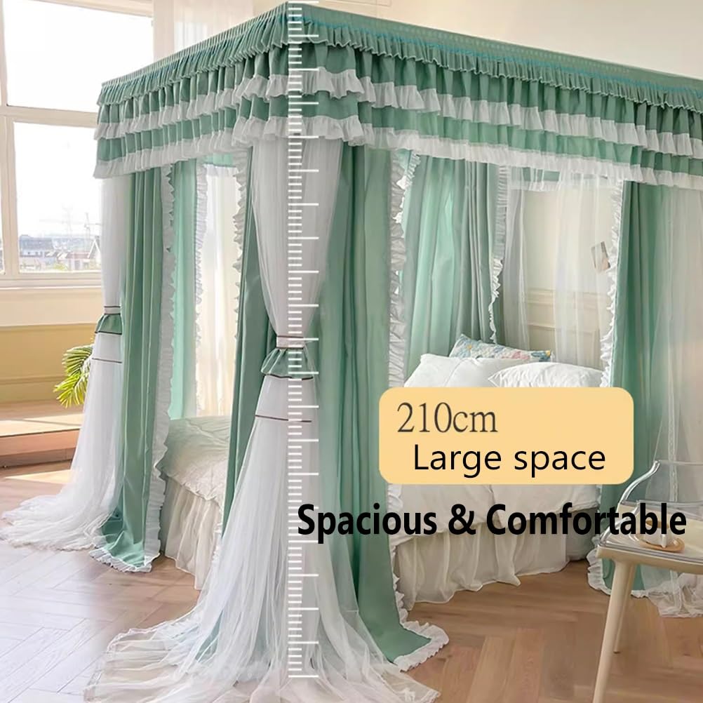 MRKU Mosquitera con Dosel para Cama Doble con Soporte de Metal, Estilo Europeo, romántica Cortina con Borde con Volantes, decoración para Dormitorio