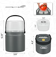 Vista 5 de 2 - in - 1 Soup Thermo for Hot Food 14oz with Snack Box Container Leak Proof Insulated Lunch Container Kids and Adults Stainless Steel Double Wall