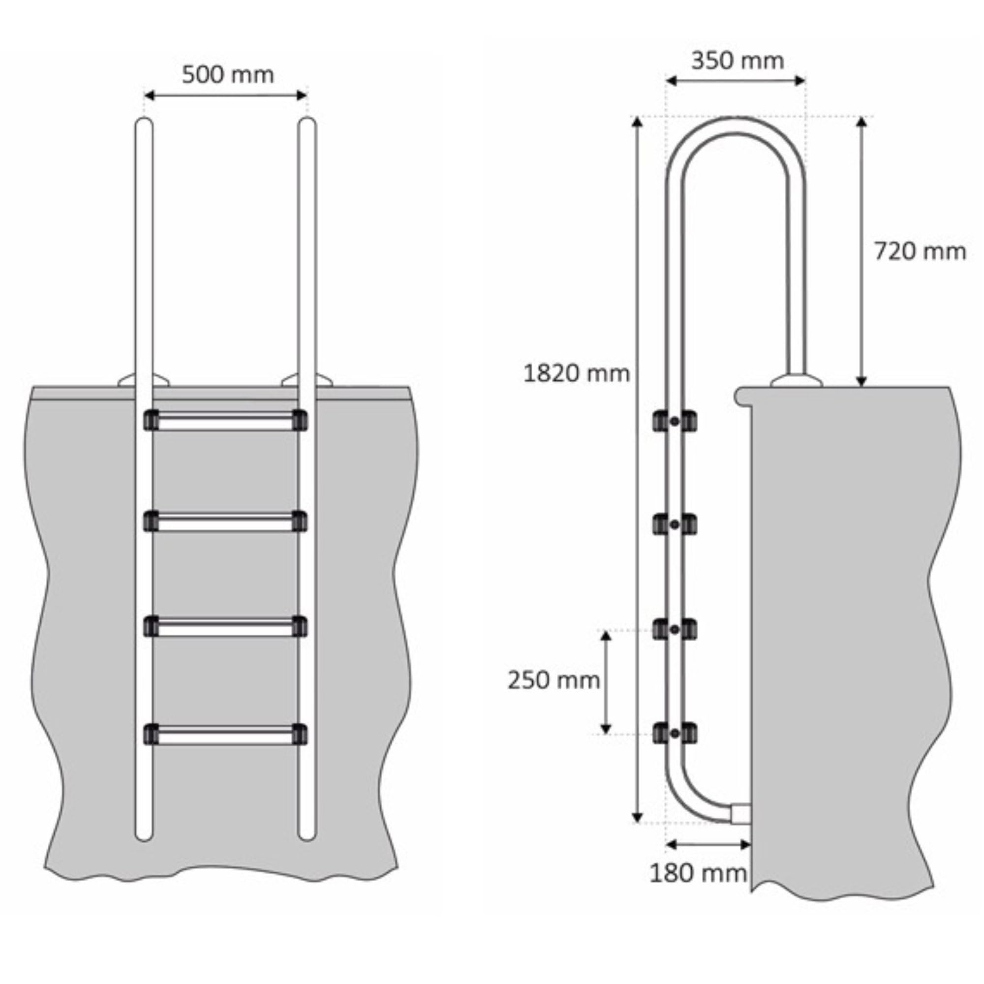 Zelsius V2A Edelstahl Poolleiter mit 4 Stufen | 50 x 35 x 182 cm - Silber | mit Rutschsicherung | Schwimmbadleiter für Pool und Schwimmbecken | Pool Einstieg, Einbauleiter, Sicherheitsleiter