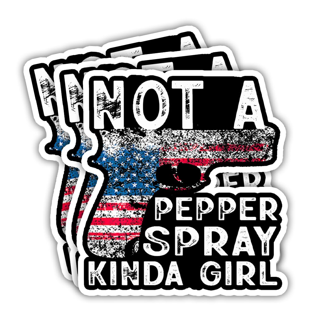 SODAVA 3-Pack Not A Pepper Spray 'Kind of Girl' Patriotic Flag &amp; Gun Stickers for Strong Women, Vinyl, Glossy, Rectangular, Outdoor, Year-Round, Stickers