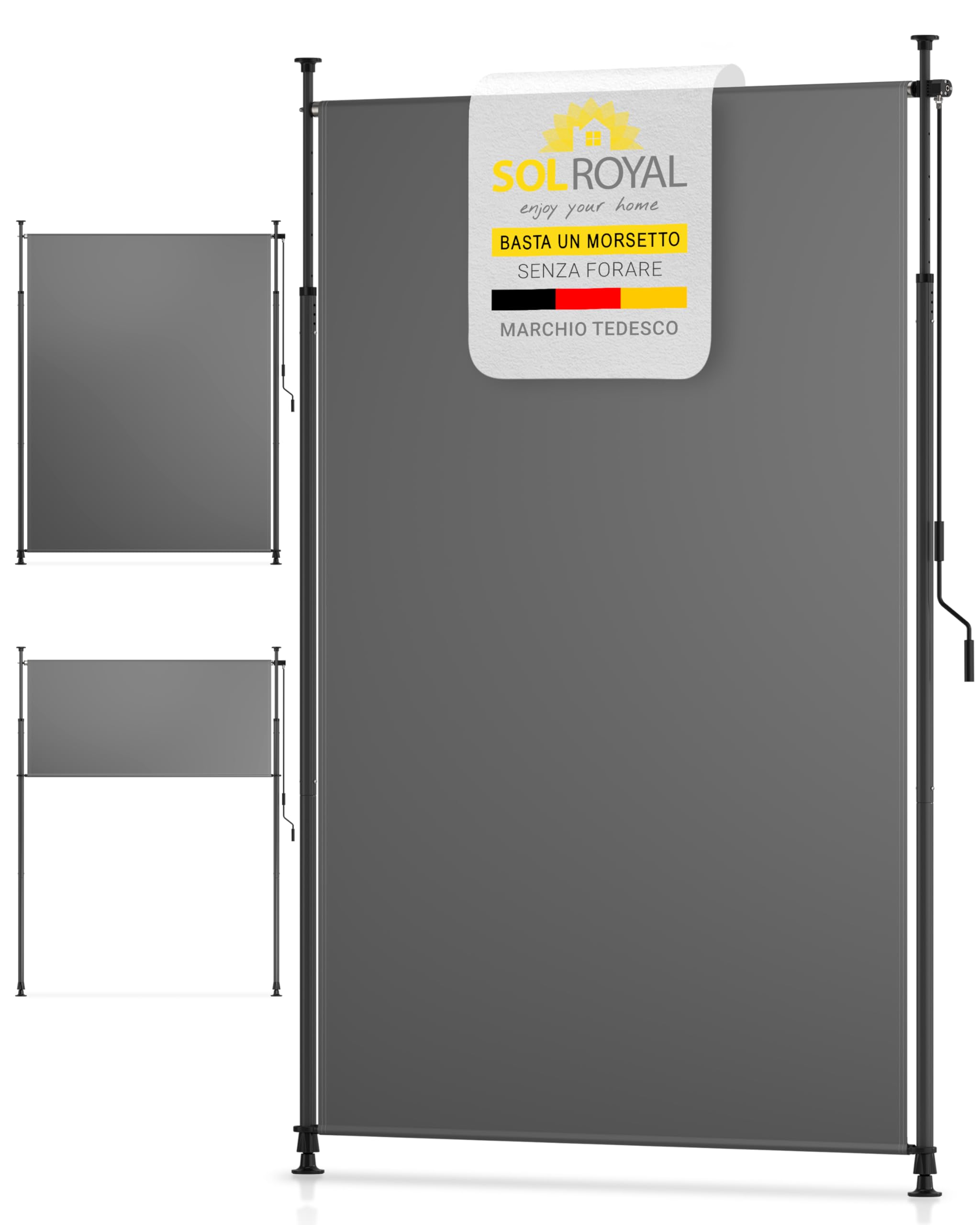 Sol Royal tenda da sole a morsetto verticale per esterni balconi senza | 200x310cm antracite con manovella privacy e protezione solare per forare caduta balcone KM5