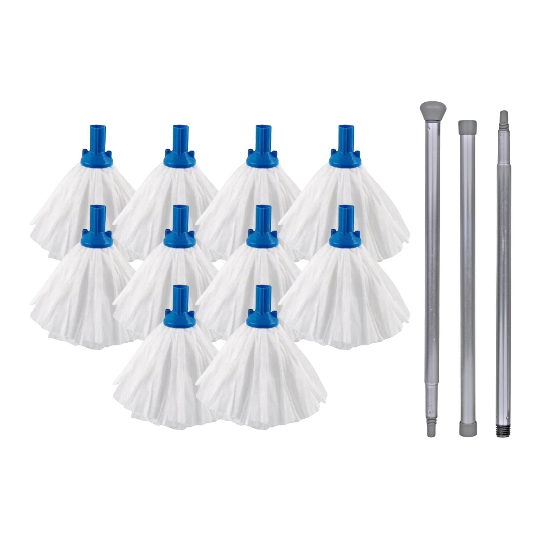 Large Floor Mops Mop Head Refills (10 Super Absorbent Mops With 140cm Handle) For Hard Floor Mopping Cleaning Home office and Commercial Use Blue