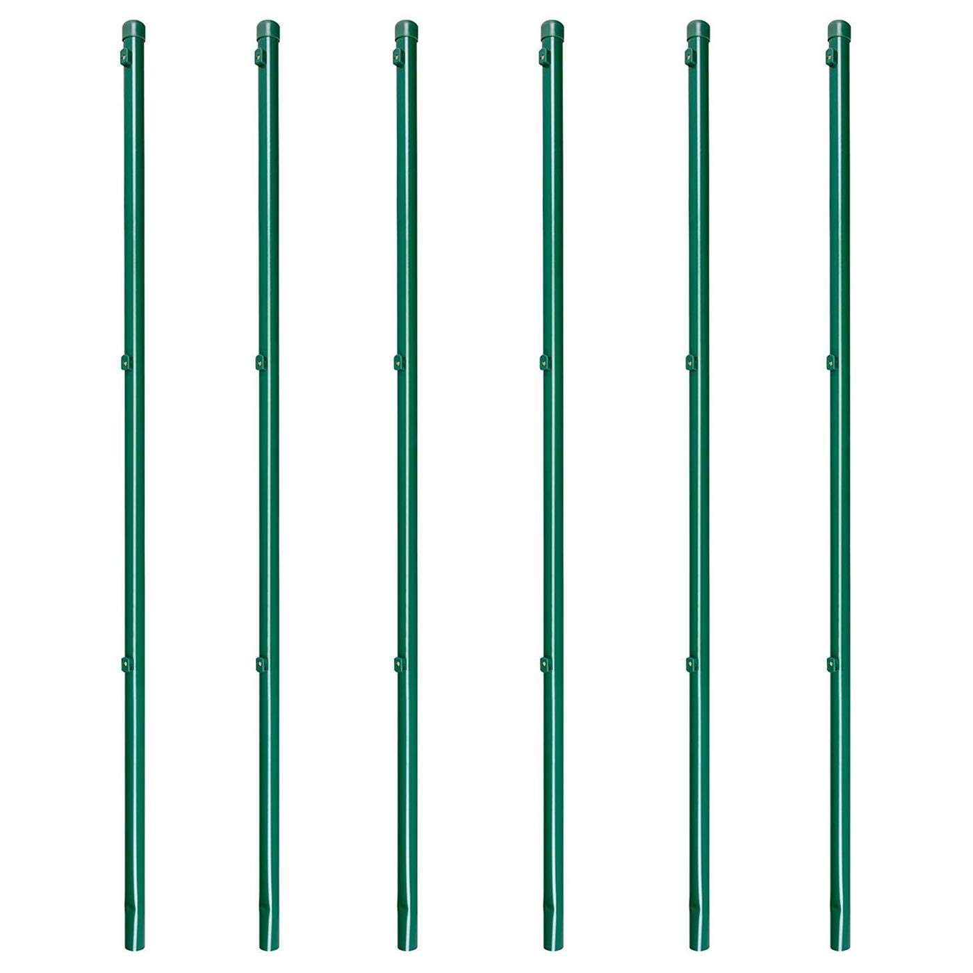 6 x Zaunpfosten Zaunpfahl für Maschendrahtzaun zinkphosphatiert grün kunstoffbeschichtet, 34x1500mm