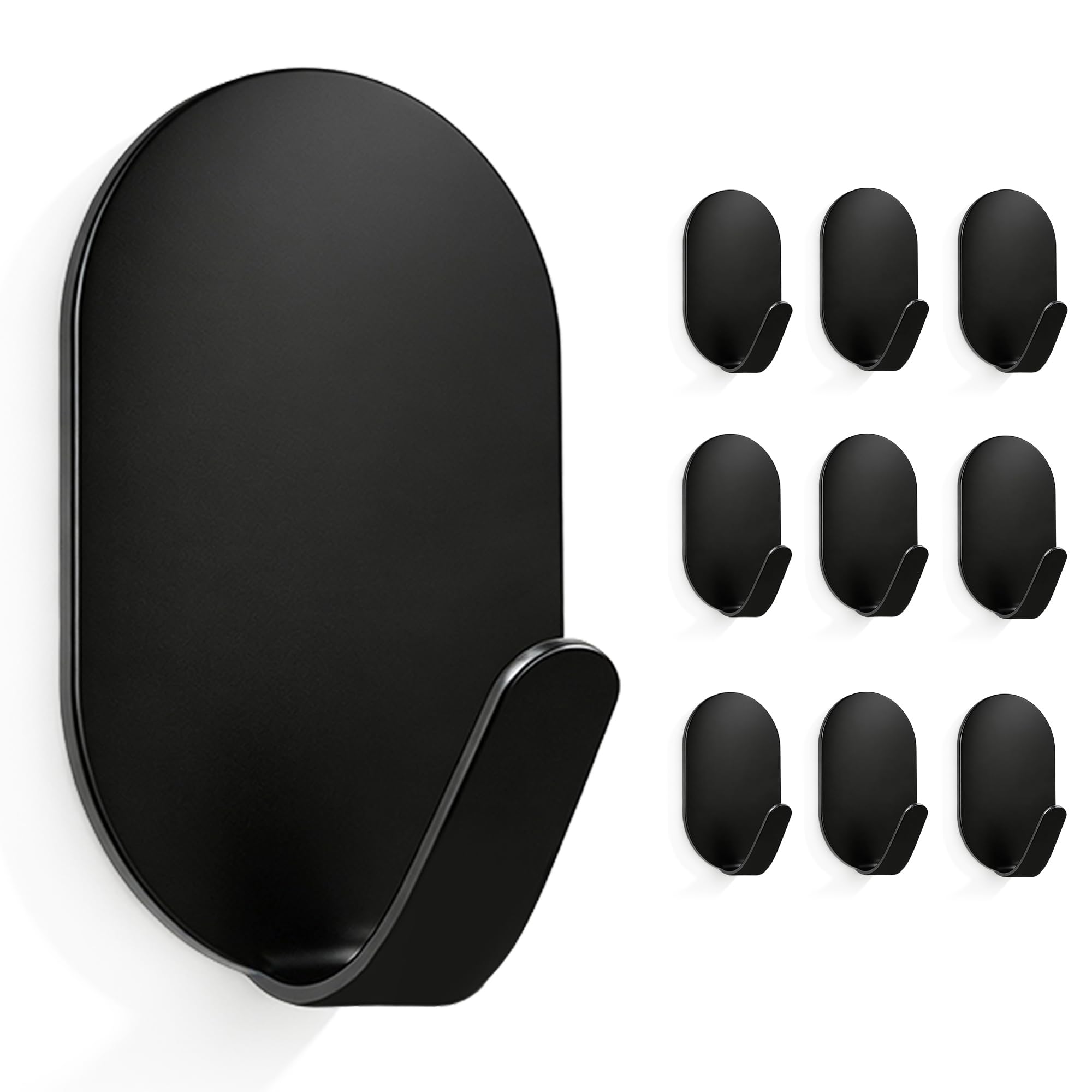 FUFUSING Black Adhesive Hooks, 10 Pack Hooks for Hanging Key, Coat, Hat