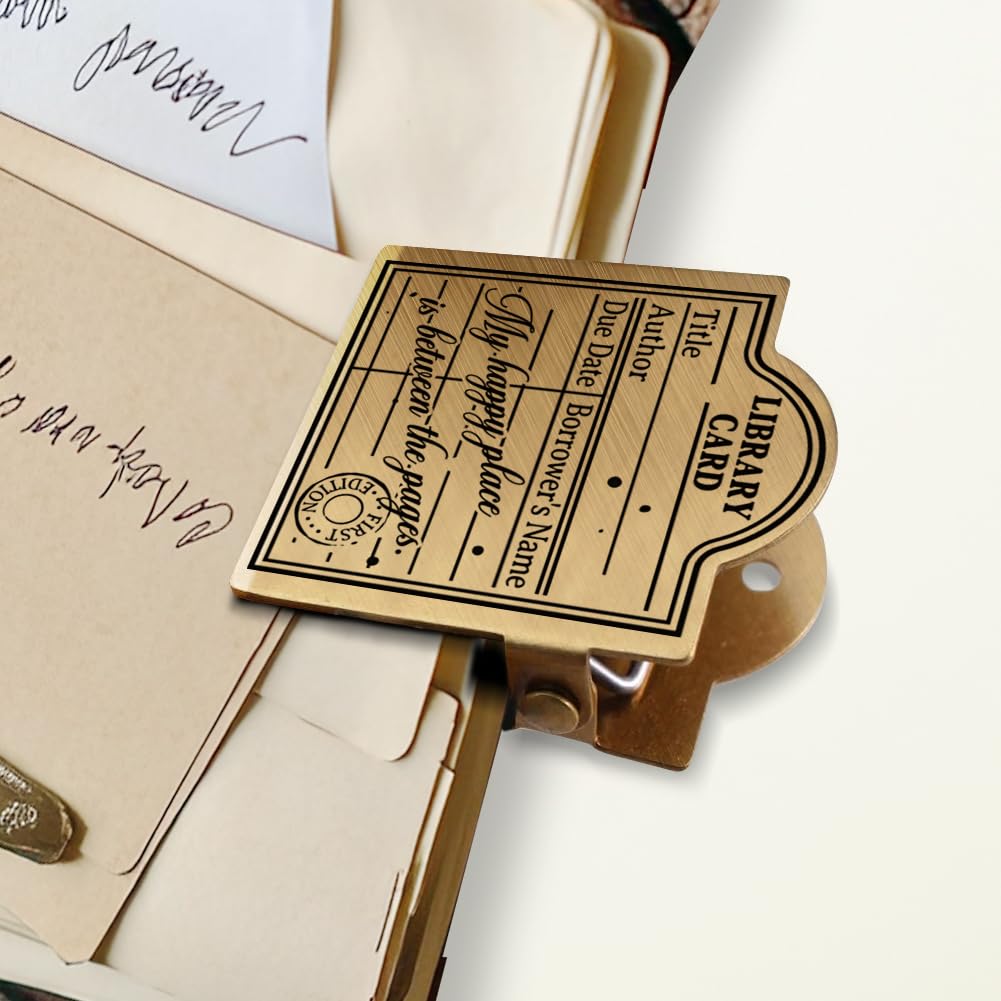 ANATTASOUL Brass Travel Notebook Journal Clip Vintage Library Card Book Binder Clips Metal Vintage, 1.8"x1.6" Decorative Heavy Duty Gold Page Holder Clamps for Book, Paper, Bookmark, Accessories, Gift