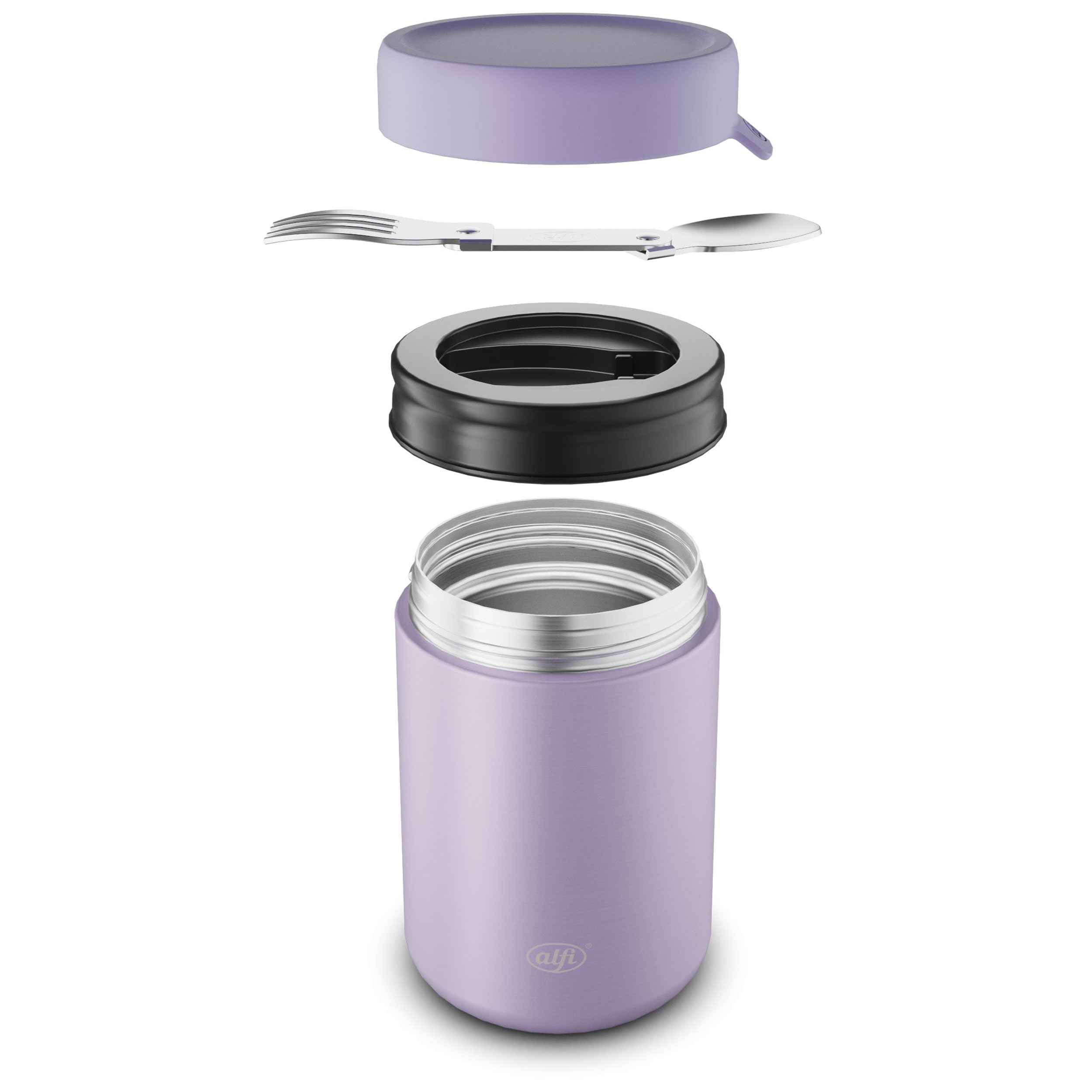 alfi ISO FOOD MUG 350 ml, fioletowy pastelowy, pojemnik termiczny ze stali nierdzewnej, pojemnik termiczny na zupy, sałatki, musli na wynos, utrzymuje ciepło przez 5 godzin, zimno przez 10 godzin,