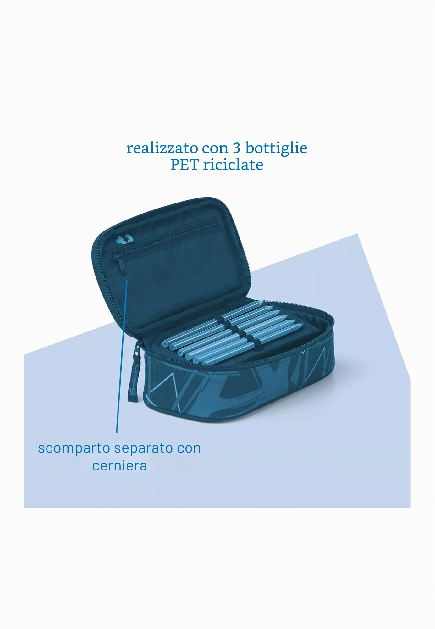 satch Astuccio Rigido | Extra large con divisorio, scomparto con cerniera, portapenne, vano per triangolo e finestra per l'orario