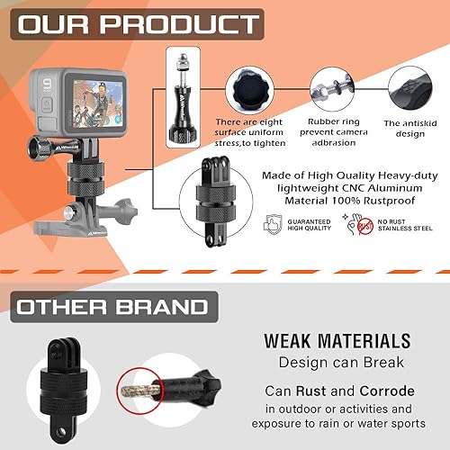 Miniatura 3 de MiPremium Kit de montaje de adaptador de trípode para GoPro Hero 4, 5, 6, 7, 8, 9, color negro y plateado y otras cámaras de acción. Accesorios de