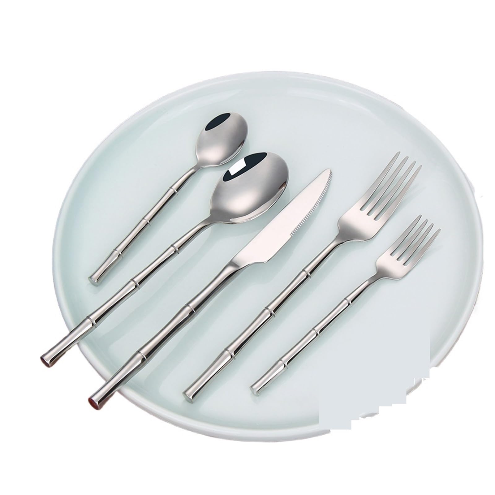 Set composto da coltello, forchetta e cucchiaio Set di posate in acciaio inossidabile, stoviglie, manico in bambù occidentale, set da pranzo, coltello, forchetta, cucchiaio