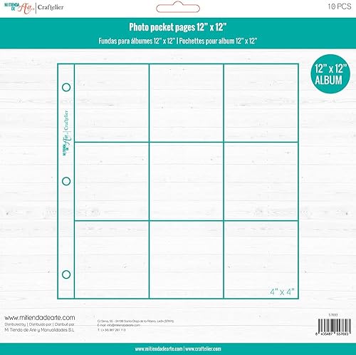 Craftelier - Fundas de plástico transparente con 9 bolsillos para álbumes de fotos personalizados  Incluye 10 fundas de 12" x 12" (30,5 x 30,5 cm)