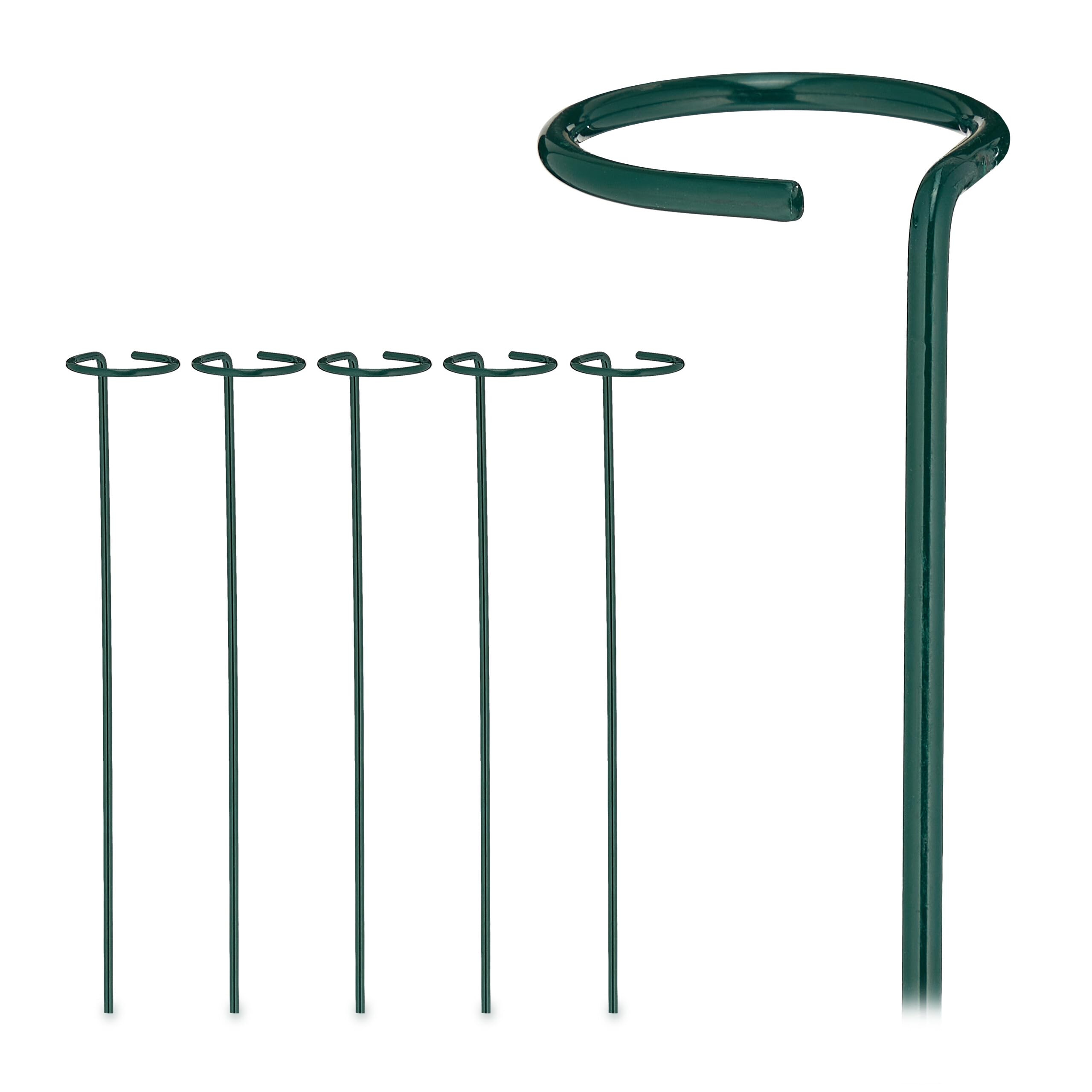 Relaxdays Metalowe pręty do pnących roślin, zestaw 6 sztuk, z pierścieniem, 40 cm, ciemnozielone, stal