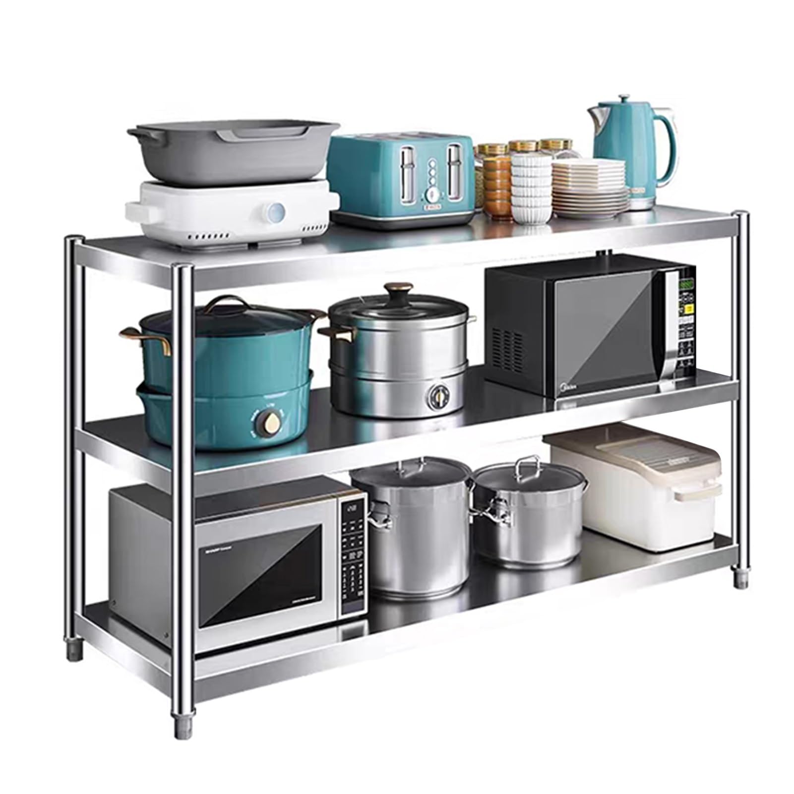 GTHTUHFD 3-Tier Stainless Steel Microwave Sto Rack Adjustable Stand For Pantry Utili Room Or Kitchen - Space-Saving Nizer,150x45x80cm