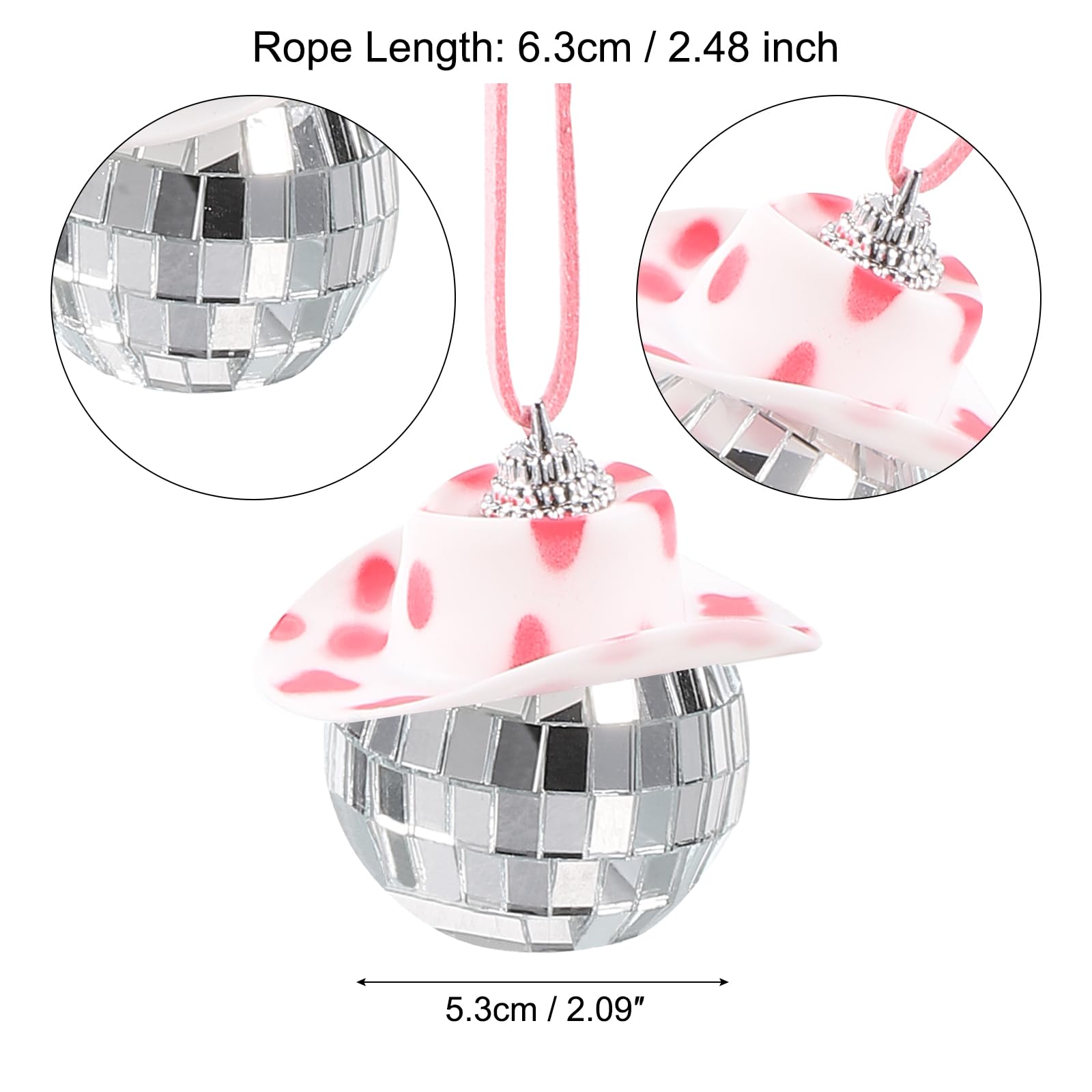 MECCANIXITY White,Red Disco Ball Car Accessory Bling Disco Mirror Ornament Car Mirror Hanging for Car, Birthday Party Accessory