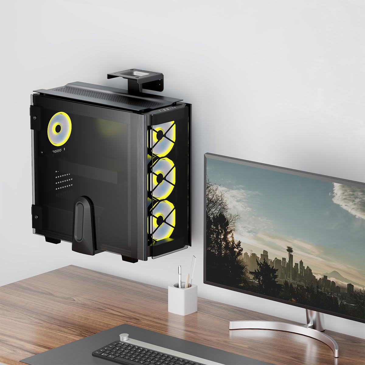 LogiLink EO0073 - PC-Halterung zur Untertisch- oder Wandmontage, Tragkraft bis 20 kg, Farbe: Schwarz