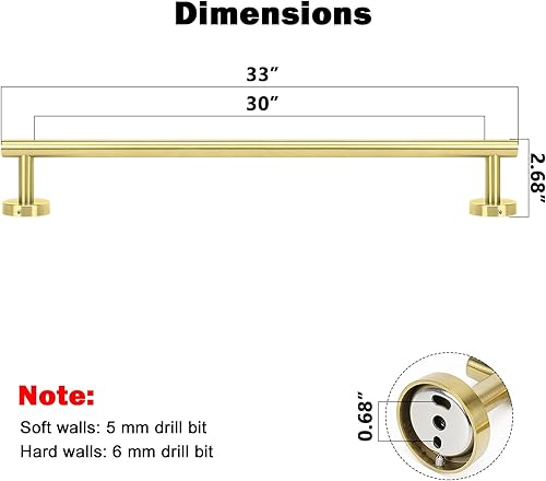 Miniatura 2 de NearMoon - Barra para toallas de baño, soporte de toalla de ducha de acero inoxidable grueso montado en la pared para baño, longitud total de 33