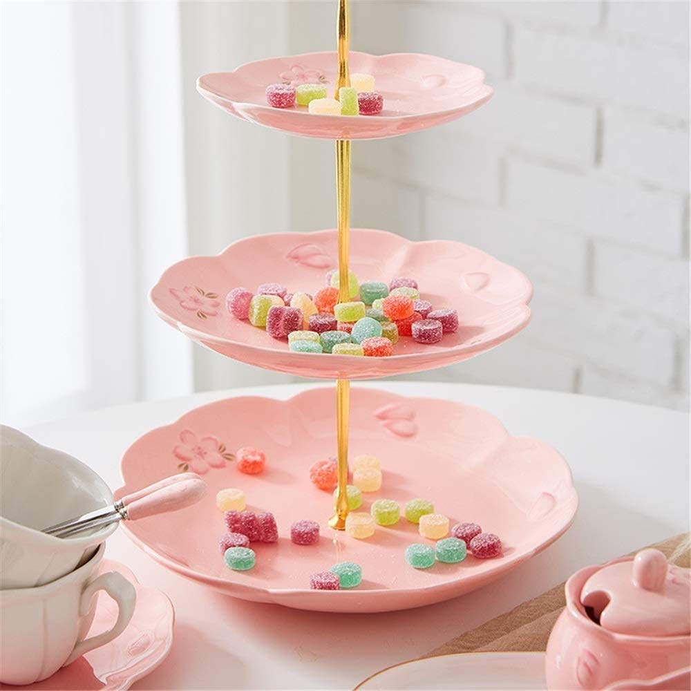 3-Tier-Porzellan-Cupcake-Ständer - Rosa Dessert-Kuchen-Ständer - Gebäck, das Tablett-Platte für Teeparty, Hochzeit und Geburtstag