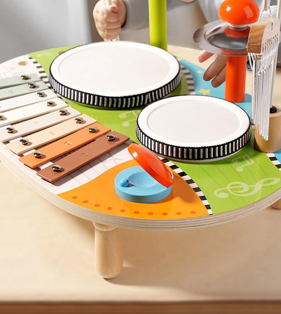 Set de batería Multifuncional de Madera para niños, Instrumento de percusión para Toddlers con xilófono y Campanas