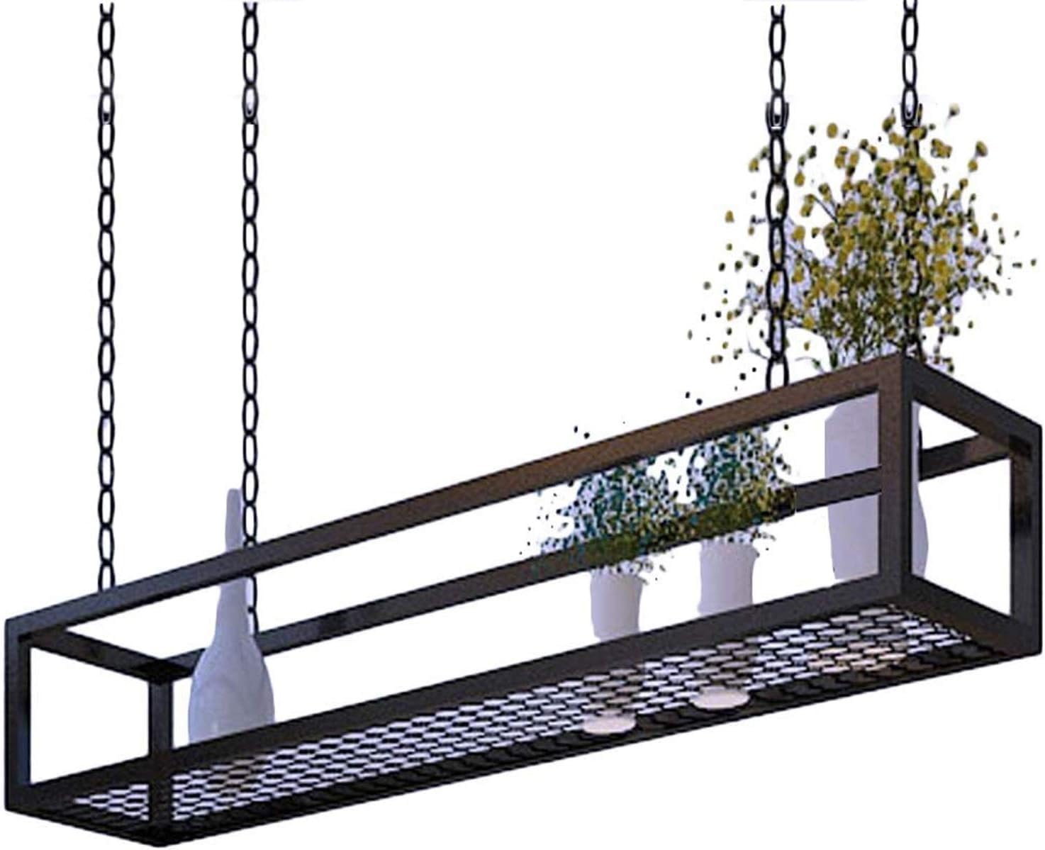 Deckenregal Hängend Küche kücheninsel Pot Pan Rack Hängende Regale Kreative Decken-blumenständer Kochgeschirr Aufhänger Lagerung for Bar Keller Garage Restaurant, schwarz Metall Eisenrahmen