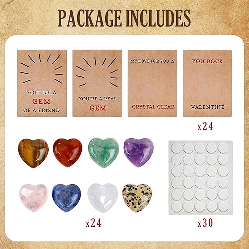 Miniatura 3 de 24 tarjetas de San Valentín con piedras de cristal en forma de corazón, regalos del día de San Valentín para niños, tarjeta de intercambio de San