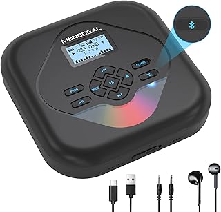 MONODEAL CD Player Portable,Bluetooth CD Player with Speakers,Rechargeable Walkman CD Player for Car and Home,Small Anti-Skip CD Player with Dual Headphone Jacks,WAV/FLAC/MP3/CD Compatible
