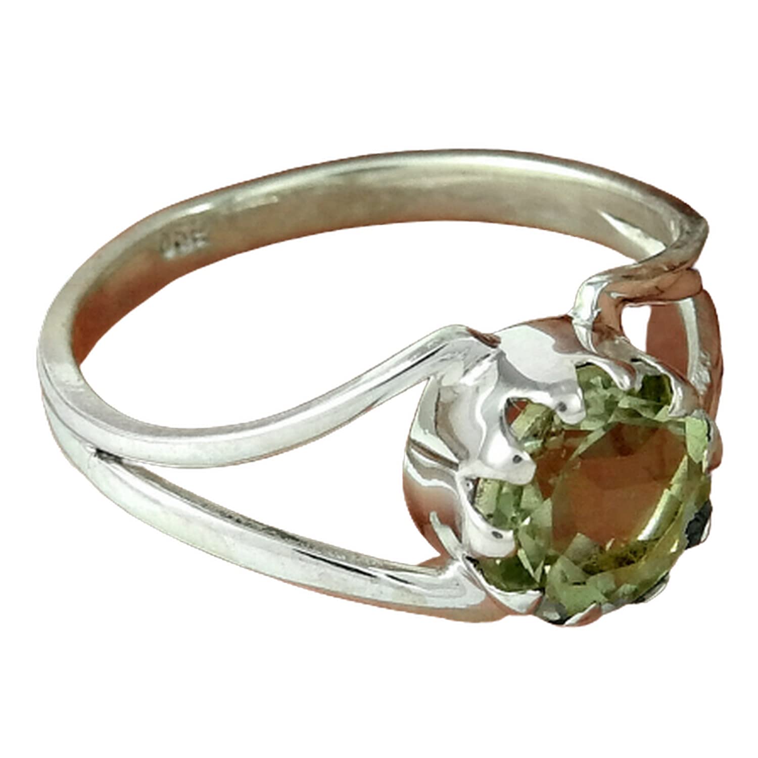 Anillo redondo de amatista verde natural, joyería hecha a mano para mujeres, anillo solitario, anillo de promesa, regalos de dama de honor
