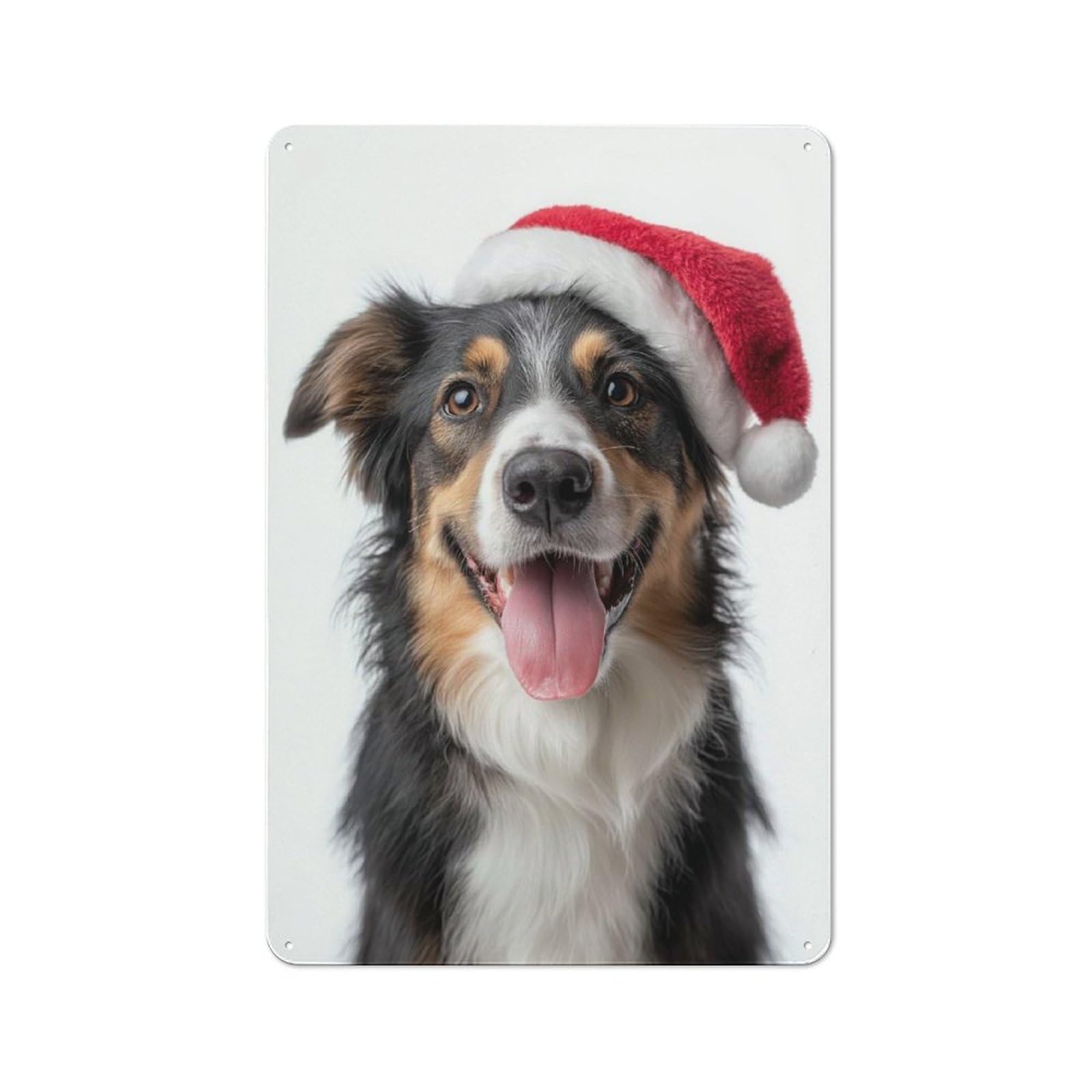 Junmoney Collie Dog With Santa Hat Rustic Metal Sign 30X20cm For Lounge Or Reading Corner, For Reading Corner Decorators
