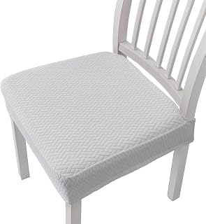 Fundas Sillas de Comedor Lavables Extraíbles Fundas Protectoras Ajustables Fundas Asiento Sillas Elásticas para Cocina Restaurante Banquetes, Blanco 1, Paquete de 2