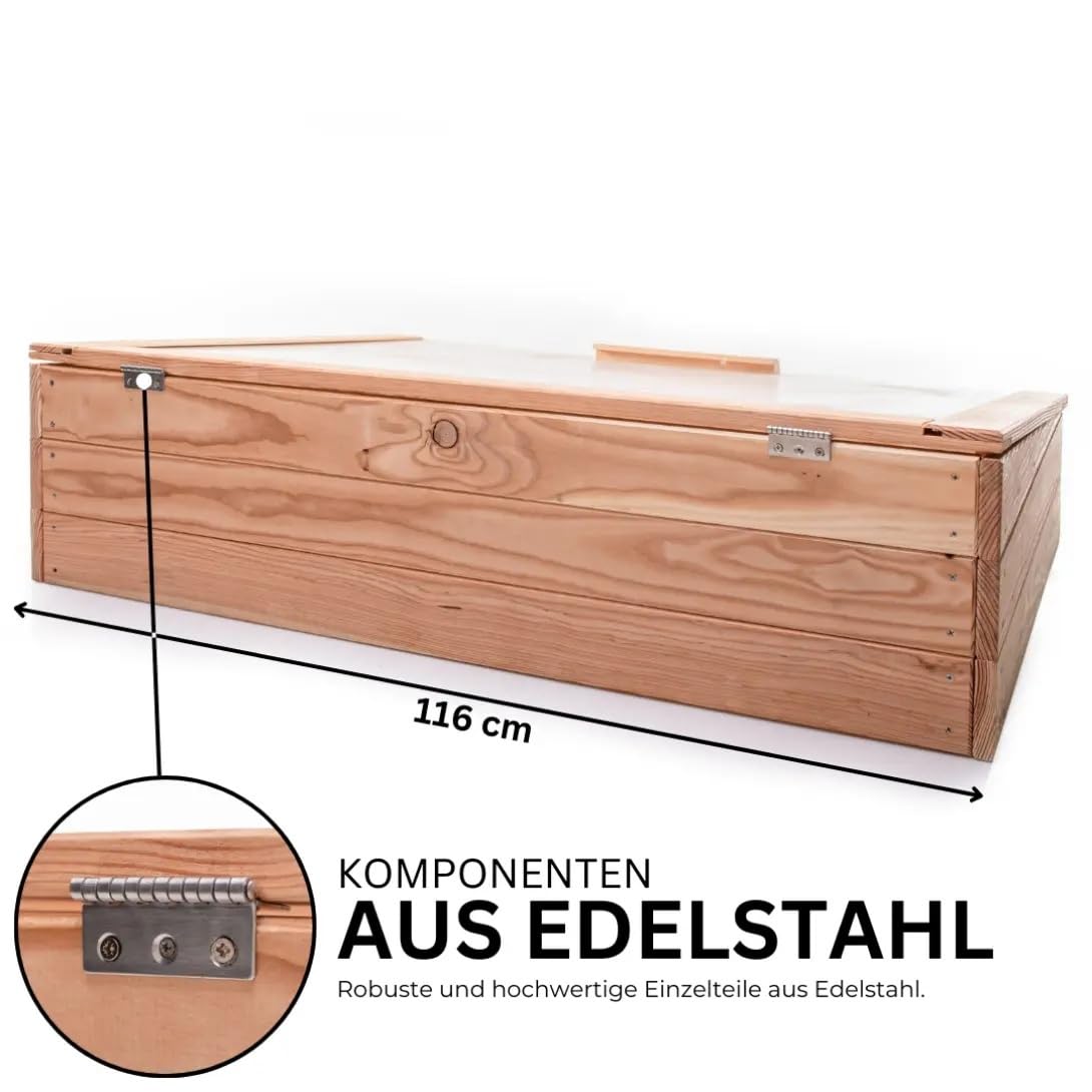 Mega Holz Premium Frühbeet 116x76x30 cm aus europäischer Lärche mit Klappdeckel - Wetterfest - Polycarbonat-Fenster - Hochbeet-Aufsatz aus Holz, kompatibel mit Hochbeet, für Garten, Balkon & Terrasse