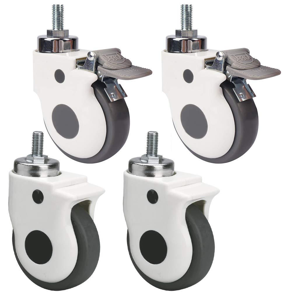 GYRAZXS Medical Casters 4 Swivel Wheels with M8 M12 Threads 7.6cm & 10.2cm Quiet Rubber Rollers Universal Furniture Dolly with Brake for Hardwood Floors and Carpet Tiles