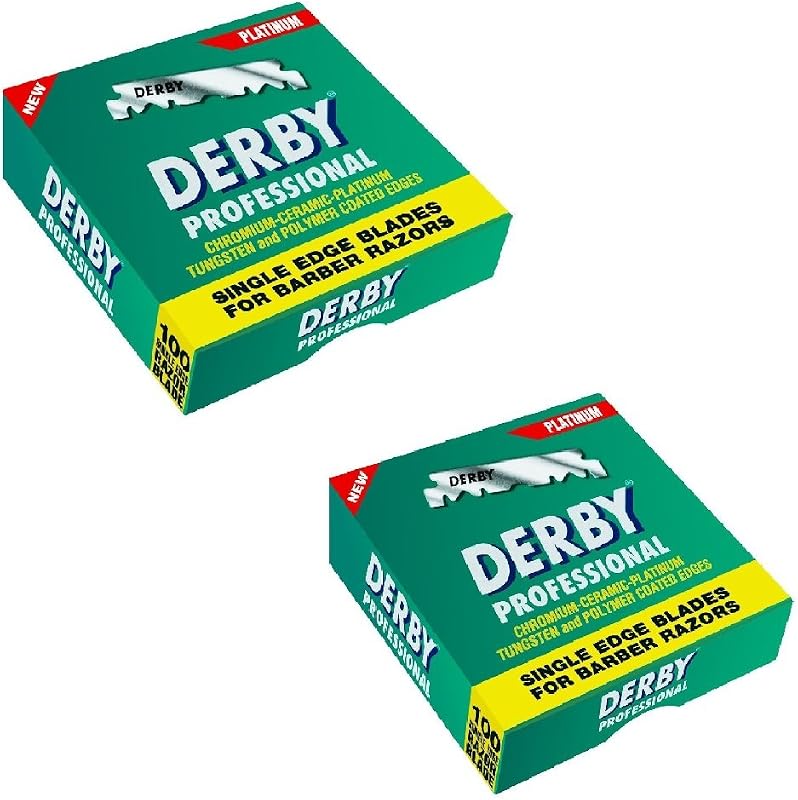Lâminas de barbear Derby Professional de borda única em aço inoxidável, pacote com 2