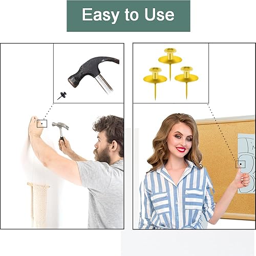 Miniatura 6 de 30 ganchos para colgar fotos para paneles de yeso, pasadores dorados de doble cabeza para colgar en la pared, pequeños pines decorativos para