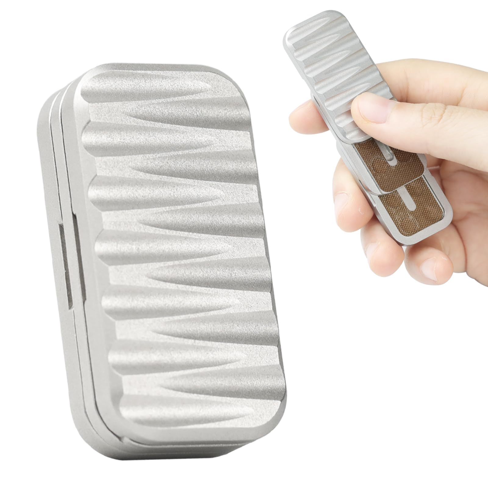 NALACAL Metal Magnetic Fidget Slider, Heavy Fidget Toy for Adults, Magnet Haptic Block, Push EDC Gadget, 3 Layers 4 Paragraphs, Anxiety Relief for Men and Teens, Stainless Steel Silver