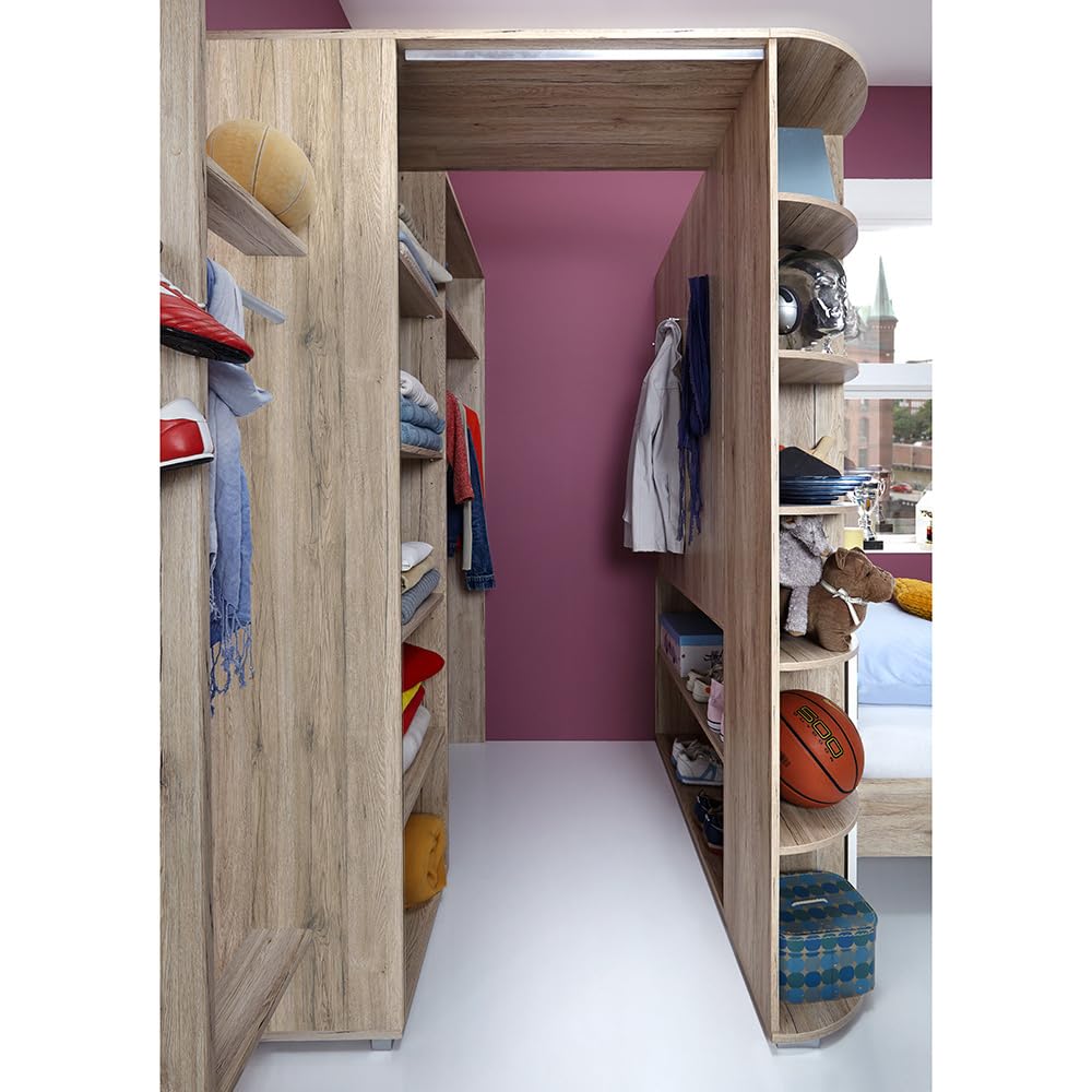 Lomadox Kinderzimmer Eckkleiderschrank begehbar Jugendzimmer Kleiderschrank,gespiegelt aufbaubar in Eiche mit Graphit