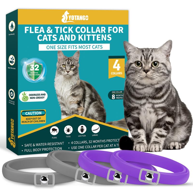 YOTANGO Collar Antipulgas Gatos, 32 Meses de Protección Collar Antipulgas para Gatos, 4 Pcs Collar Antipulgas y Garrapatas para Gatos, Collar Antiparasitario Gatos de Todas Las Tallas(Violeta y Gris)