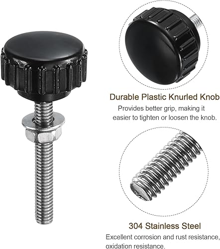 Miniatura 8 de uxcell Juego de 4 perillas moleteadas de rosca macho M6 x 1.378 in, tornillos de pulgar con tuercas y arandelas, perilla de sujeción de agarre de