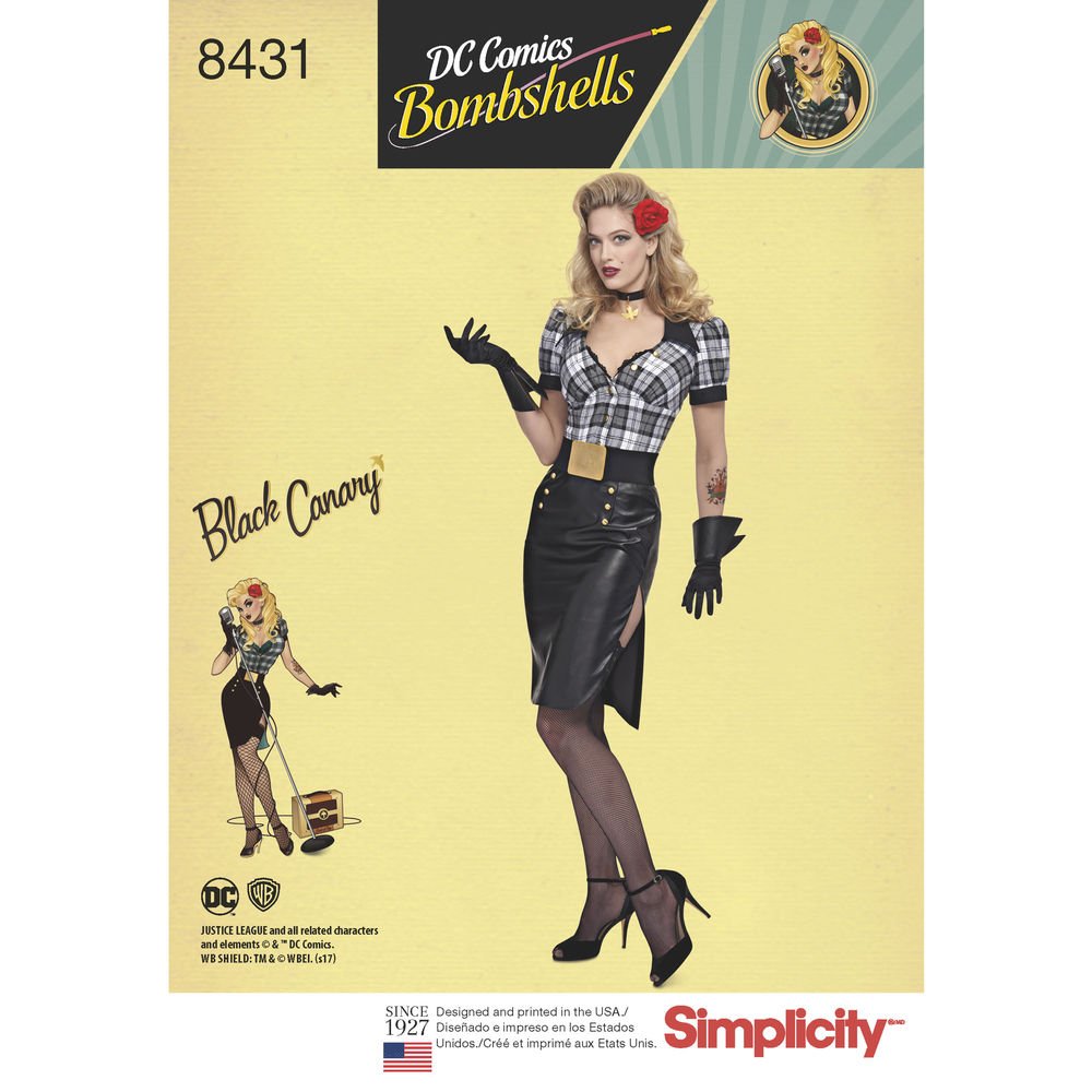 SimplicitySewing Pattern D0787 / 8431 - Misses' DC Comics Bombshell Black Canary Costume, U5(16-18-20-22-24)