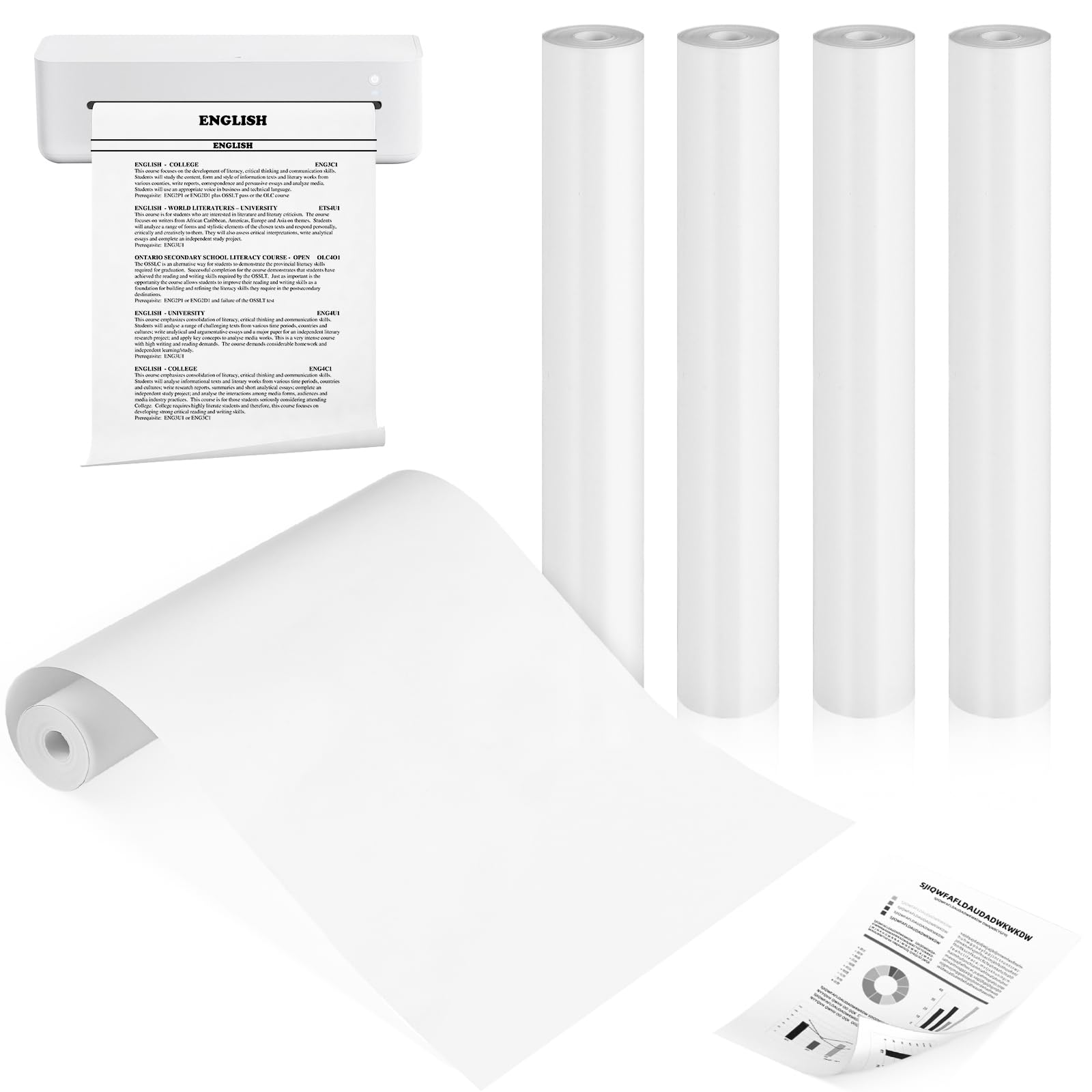 5 rolek papieru termicznego A4, bez BPA (ok. 120 arkuszy), papier do drukarki termicznej, szybkoschnący, 210 mm x 7 m, papier do drukarek A4, do drukarek fotograficznych, notatek, etykiet, plików