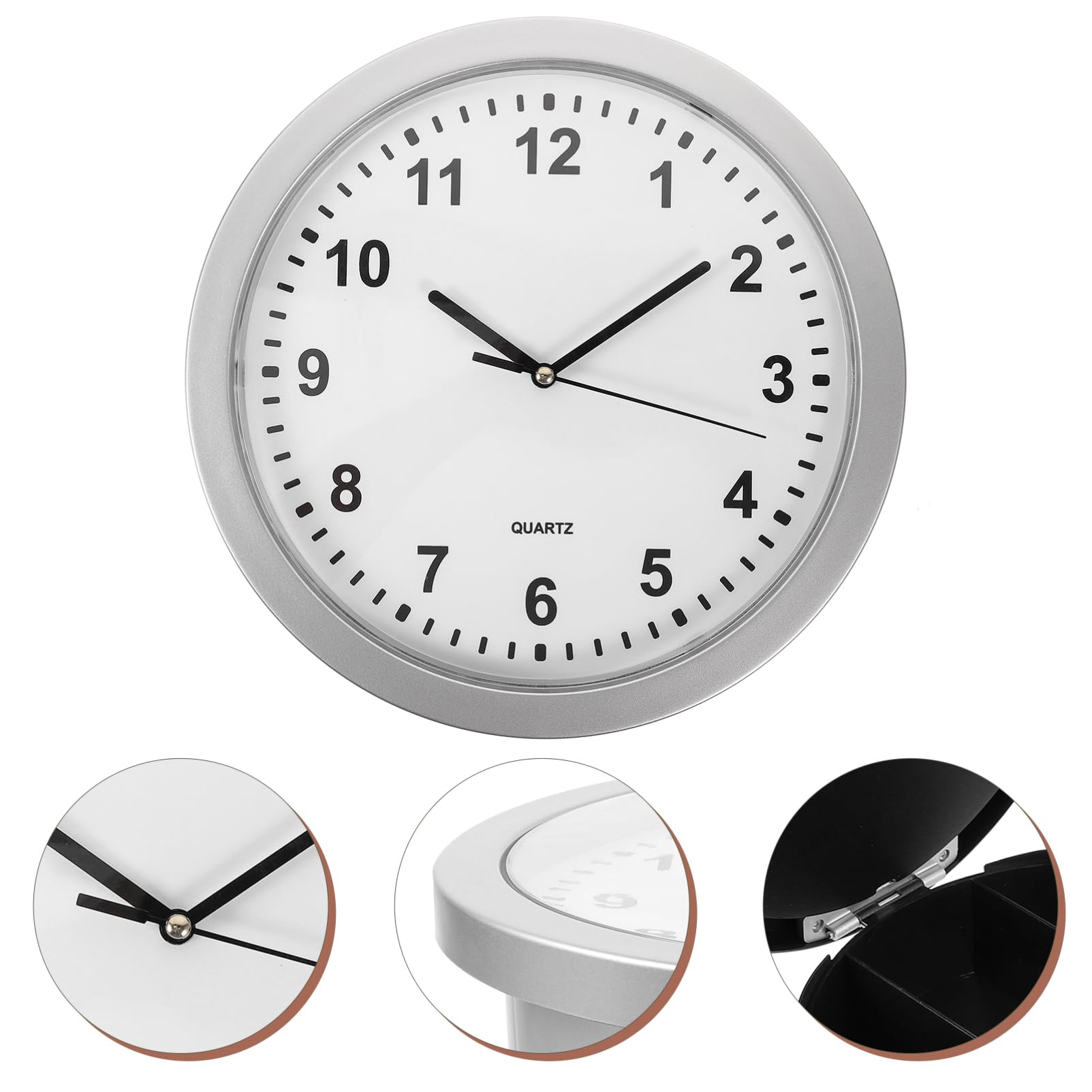 Wanduhr mit Verstecktem Safe, Schmuck Sicherheitsuhr Silber