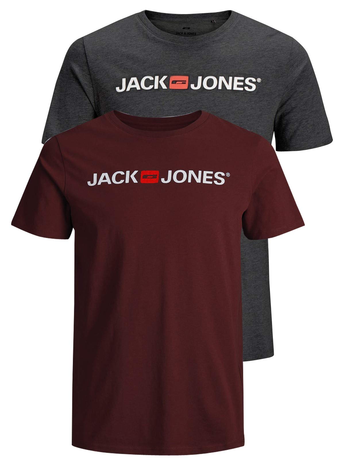 JACK & JONES Men's JJECORP Logo TEE SS Crew Neck, Dark Grey Melange/2-PACK W.POR, XXL