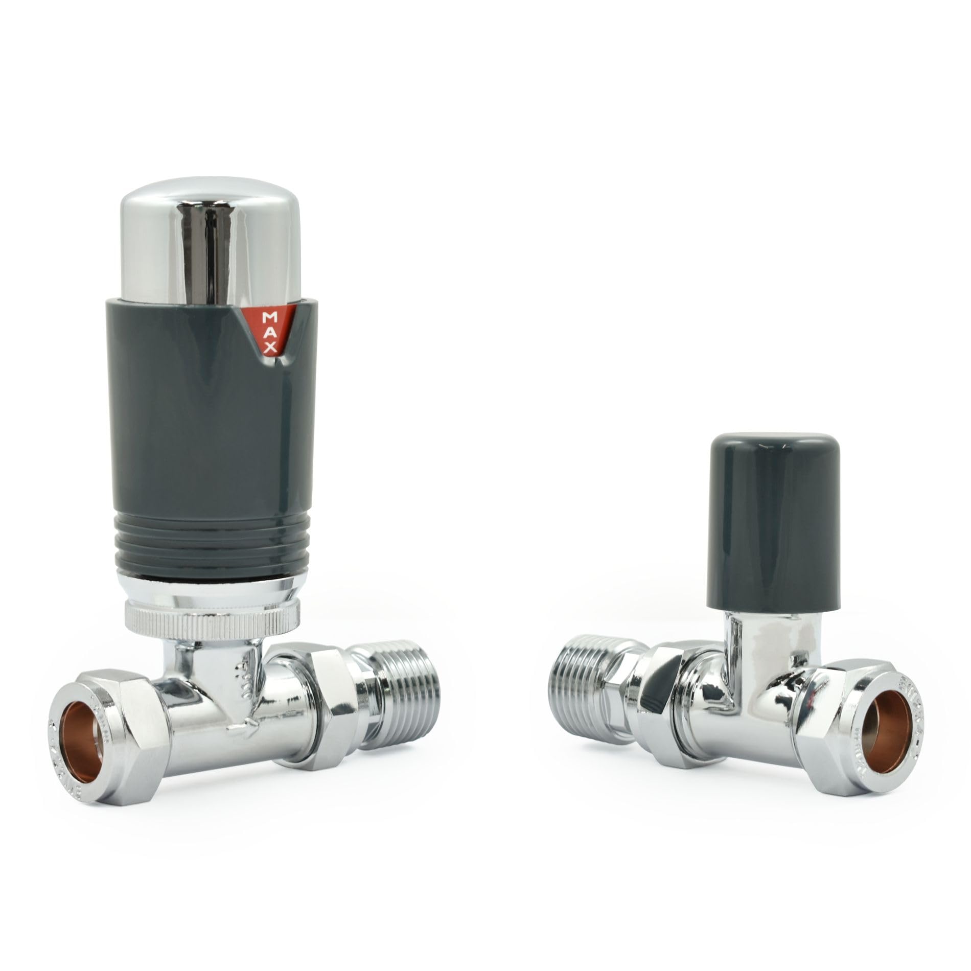 Hot Flow | Estuary Straight TRV Thermostatic Radiator Valve Wheel Head & Lock Shield (Chrome & Anthracite) โ image 1