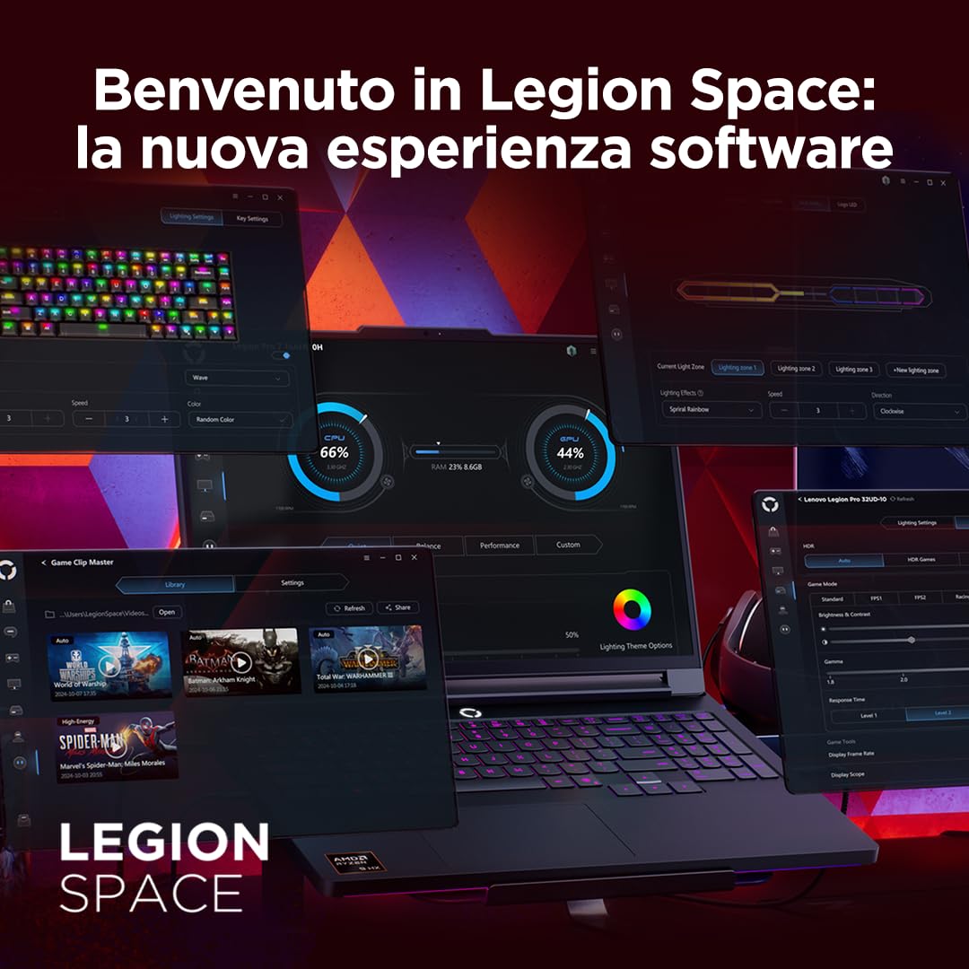 Lenovo Legion Pro 7 Gaming AI Laptop - Display OLED 16" WQXGA 240Hz, NVIDIA GeForce RTX 5080, AMD R9 9955HX3D, RAM 32GB DDR5, SSD 2TB, Windows 11, Tastiera RGB QWERTY, 3 mesi GamePass