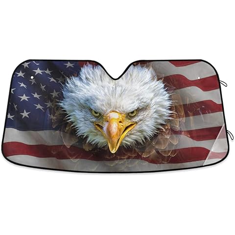 American Flag Bald Eagle Car Windshield Sun Shade Vintage Foldable UV Ray Sun Visor...