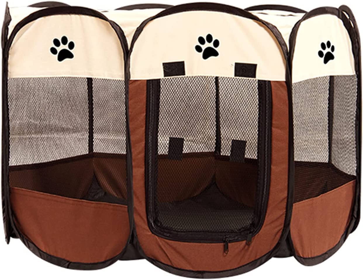 Pet Playpen Folding Dog Playground Exercise Kennel Tent with Ventilated Mesh Pets Tent for Dog Cat And Rabbit Khaki