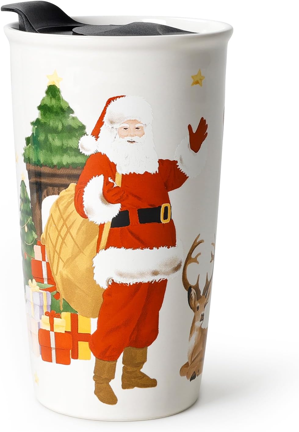 ANTIS'S HOME Ceramic Travel Mug with Lid, Christmas Mug Wall Coffee Mug Tumbler, Reusable Tall Cup, Splash Resistant Lid, Dishwasher Microwaveable Safe