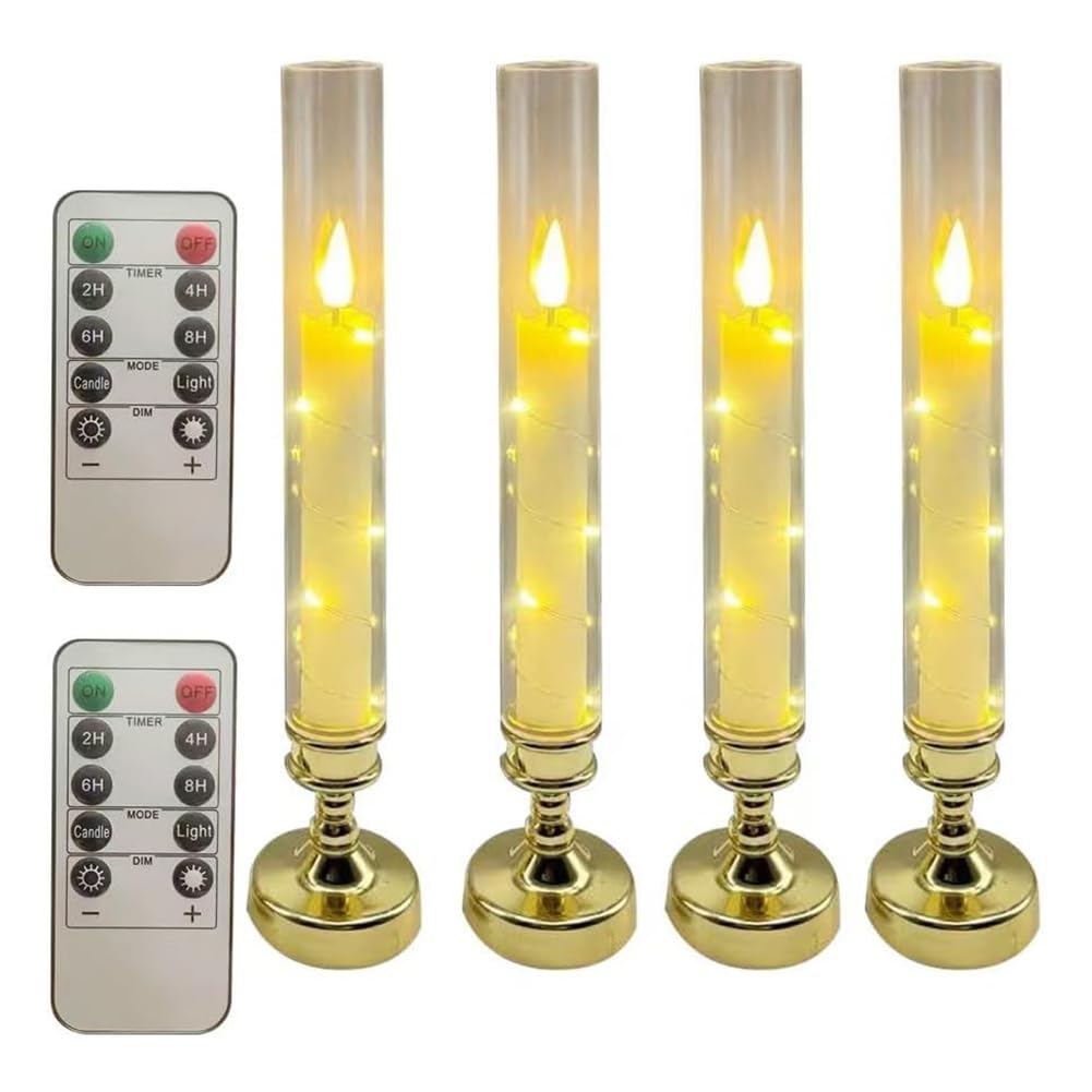 Vjsujehgy Flameless LED Taper Candles, Remote Timer Controlled, Embedded Star String Lights for Home Decor