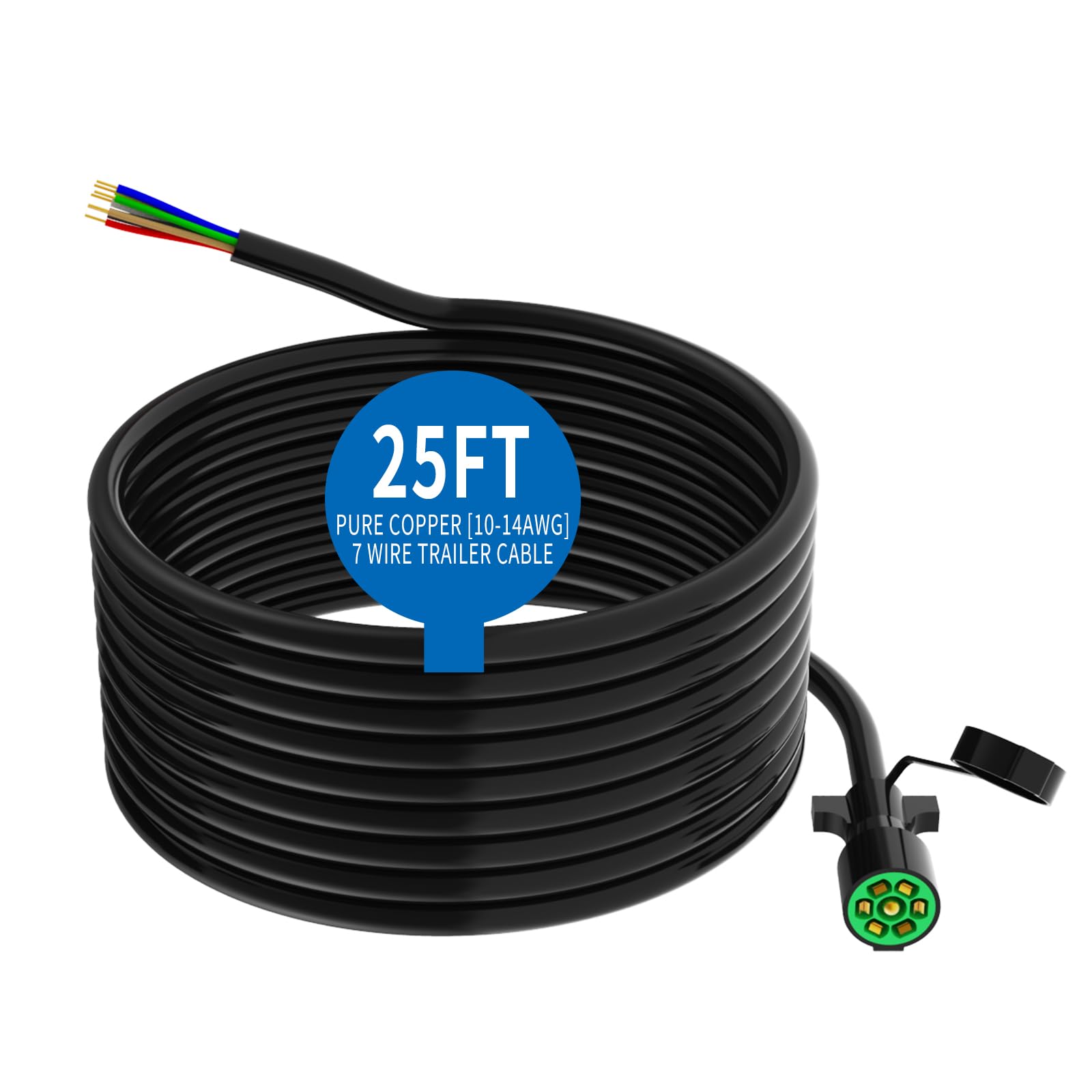 Gubrdfrsod 25 FT 7 Pin Trailer Plug Heavy Duty Trailer Wire Extension Pure Copper 7 Wire Trailer Wiring Harness Kit with Dust Cover 7 Way Trailer Plug Cord for RVs Trailers Campers