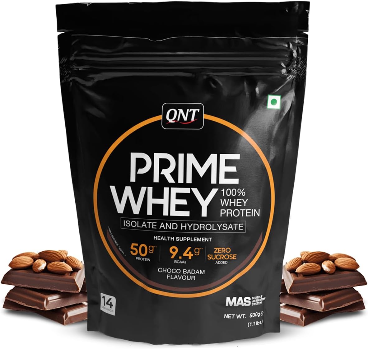 Prime Whey Protein Powder | Choco Badam, 500 gm | Triple Blend of Whey Isolate, Concentrate & Hydrolysate | 25g Protein, 4.7g BCAA per Scoop | Best Whey Protein Powder for Men & Women
