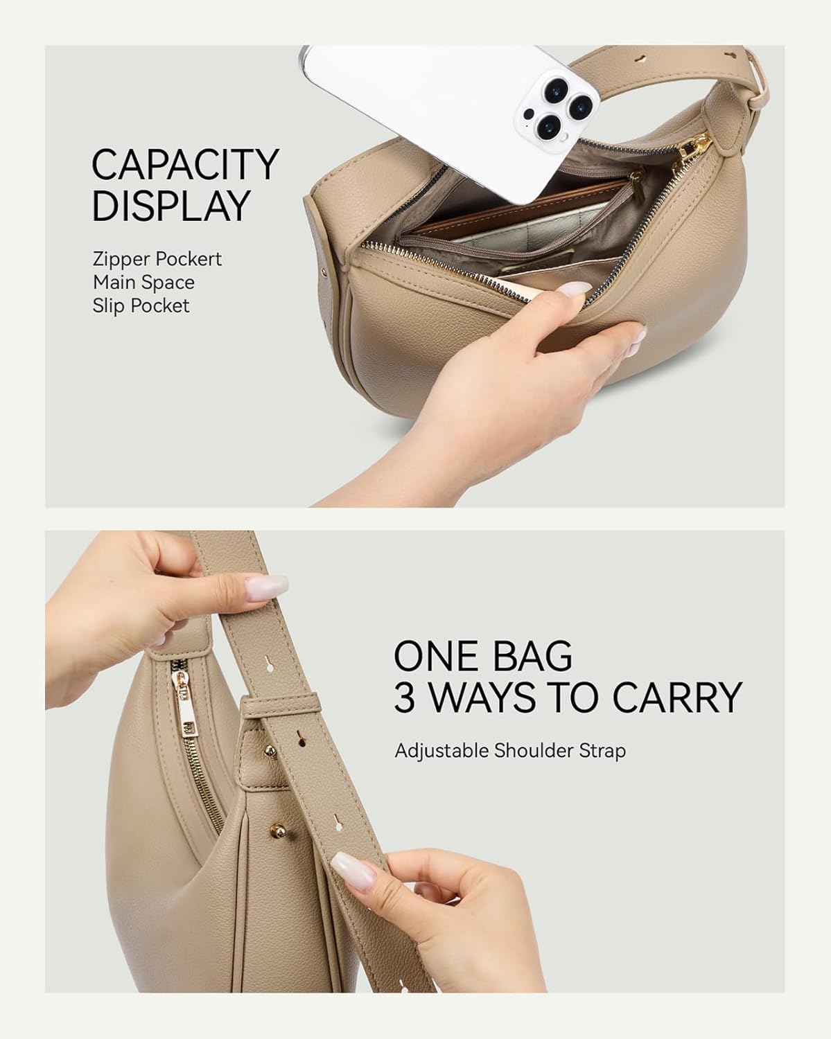 BOSTANTEN Crescent Shoulder Bag Vegan Leather Purses for Women Trendy Crossbody Clutch Hobo Handbag Adjustable Strap - Image 5