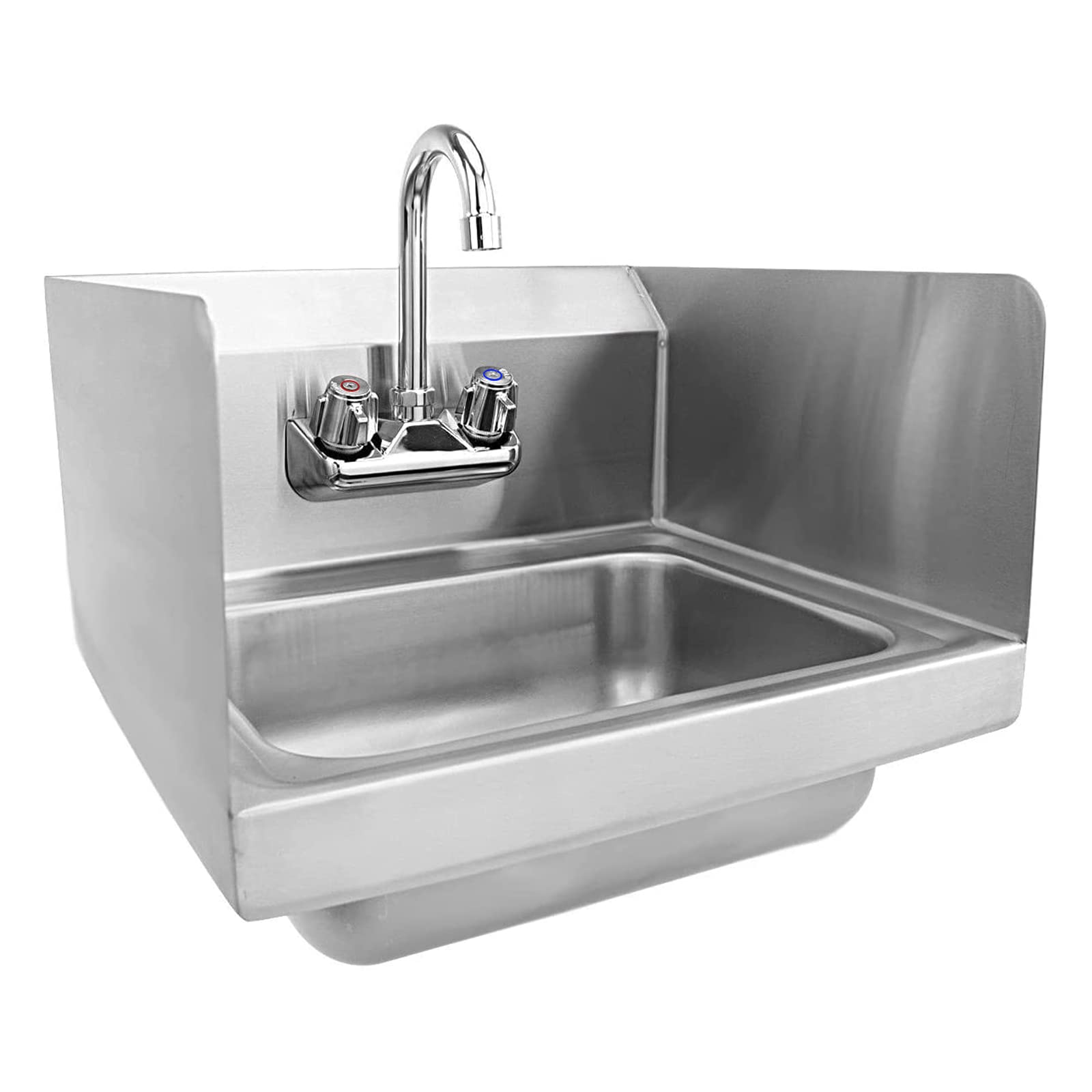 AmGood Wall Mount Hand Sink 12 in. x 12 in. with Splash Guards | 304 Stainless Steel NSF Commercial Hand Wash Sink with Faucet Included | Bowl 10 in. x 8 in. x 5 in. Deep